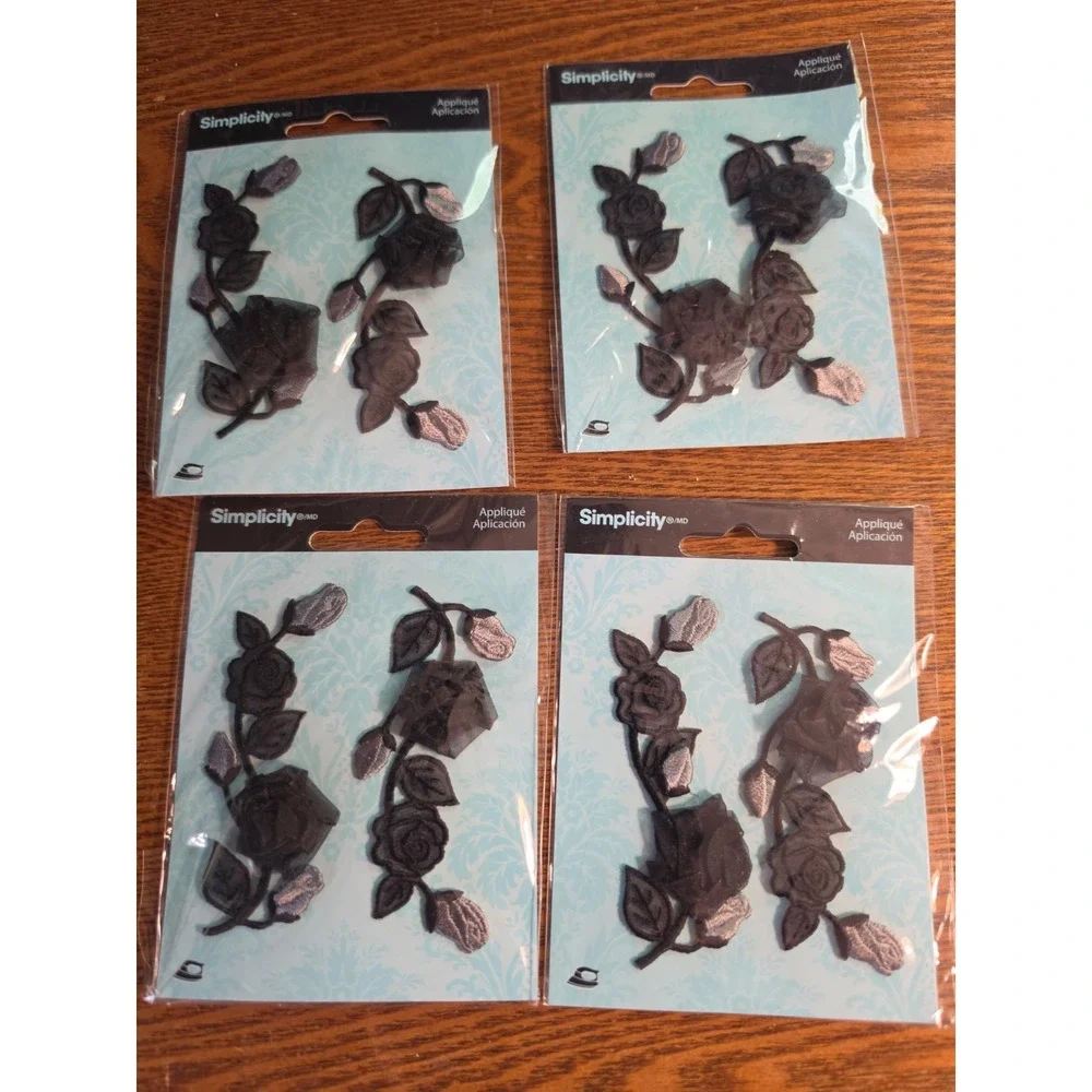 Simplicity Embroidered 3D Applique Black Floral Lace Lot Of 4